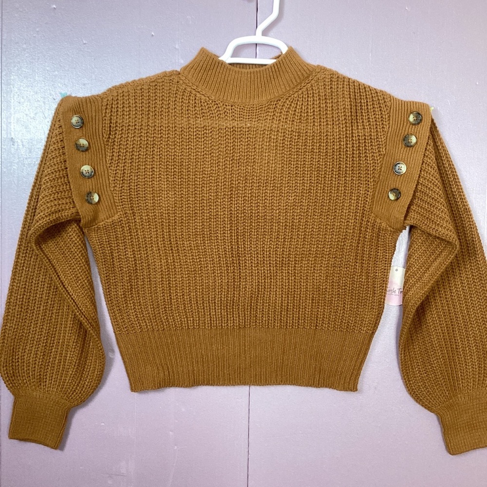 Full Circle Trends Women’s Coppery Brown Cropped Knit Long Sleeves Sweater